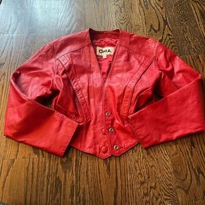 Vintage 1980s Chia Women's Cropped Bold Red Leather Jacket